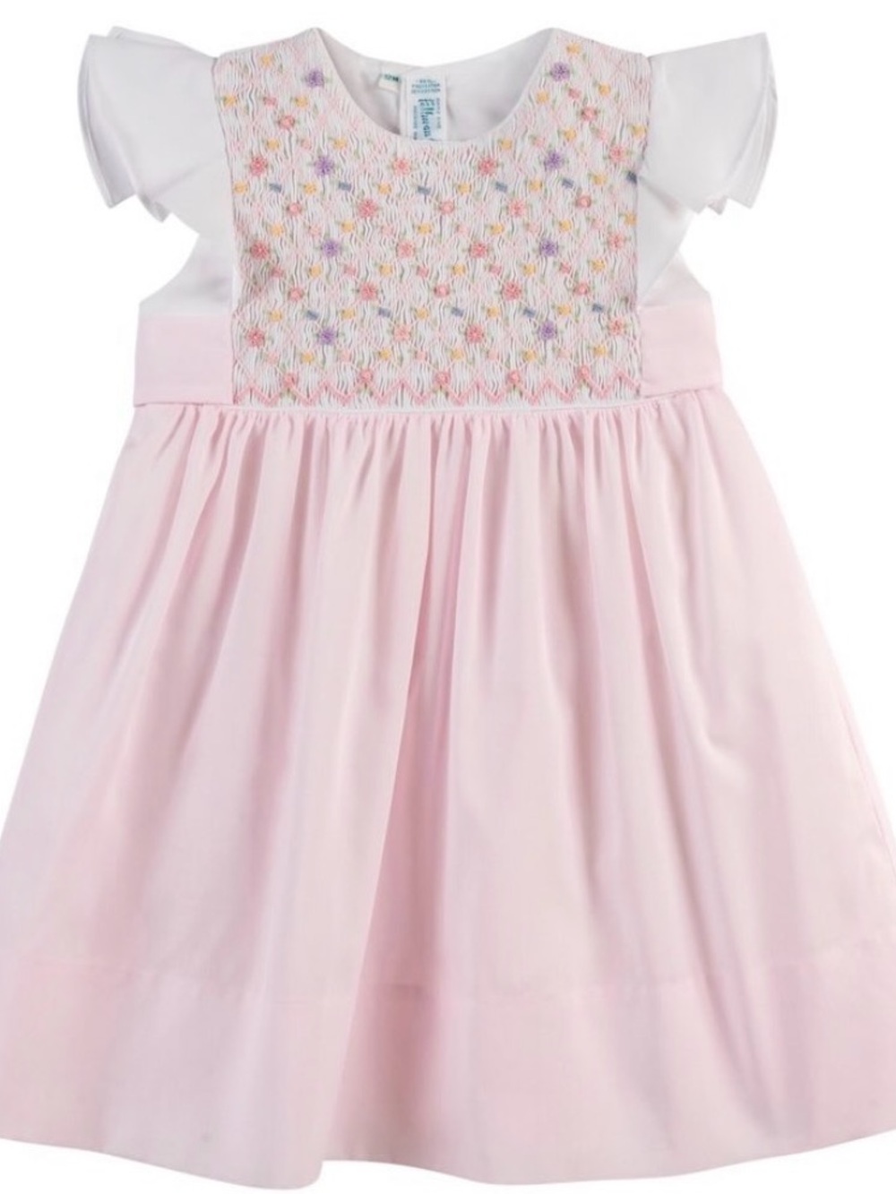 Pink Smocked Flutter-Sleeve Formal Dress for Girls
